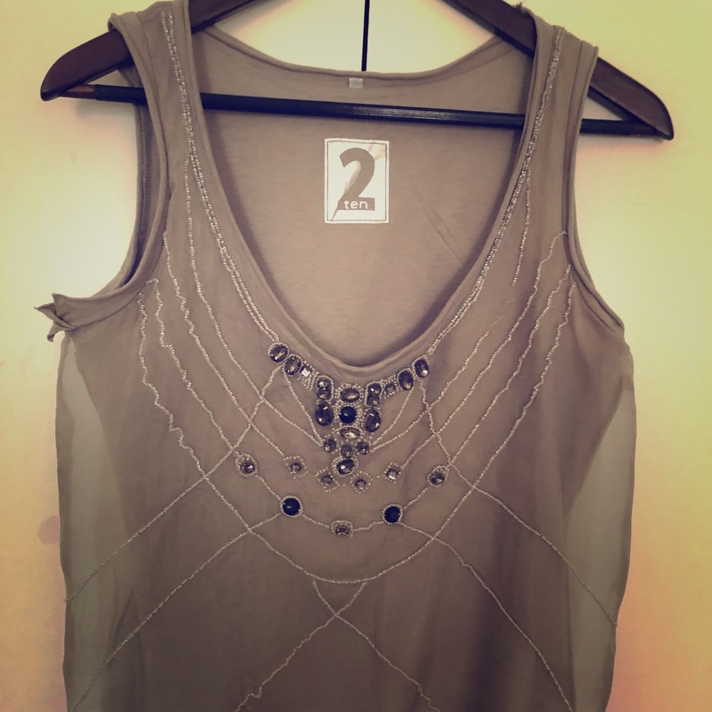 Jeweled layered chiffon top